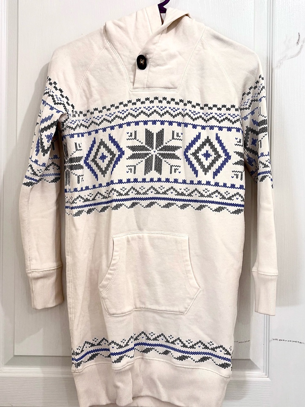 Ralph Lauren Cream Crewneck Hoodie Dress with Blue & Gray Fair Isle